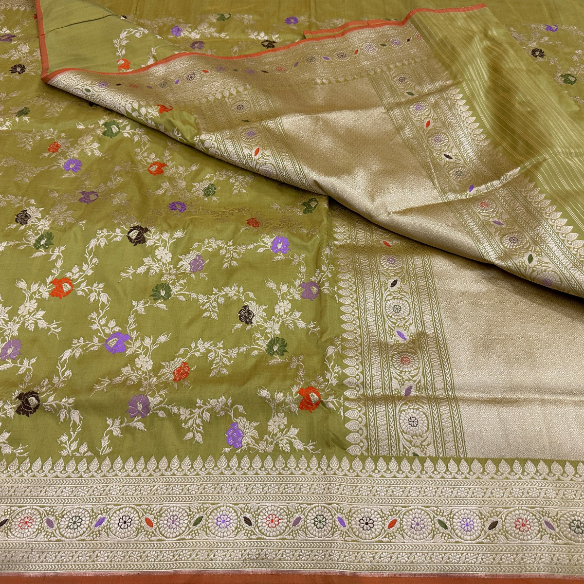 Light Olive Handwoven Banarasi Saree