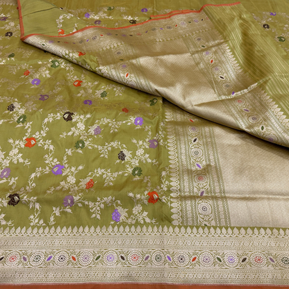 Light Olive Handwoven Banarasi Saree
