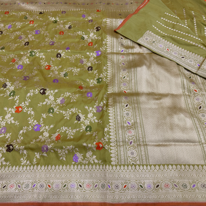 Light Olive Handwoven Banarasi Saree