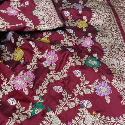 Maroon Handwoven Banarasi Silk Saree